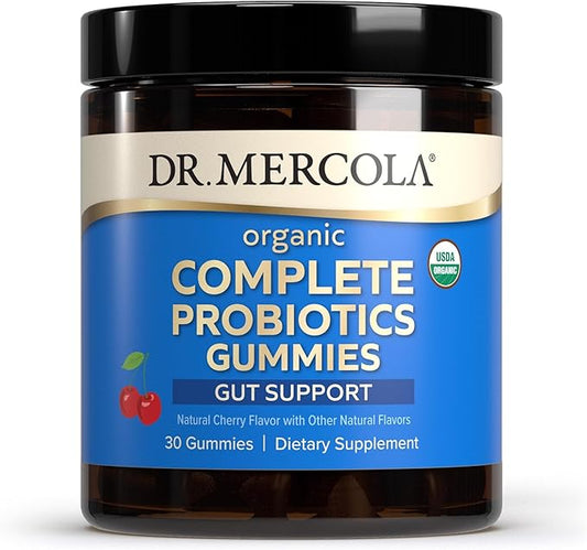 Dr. Mercola Complete Probiotics Gummies, 30 Servings (30 Gummies), 5 Billion CFU per Gummy, Dietary Supplement, Digestive Support, Non-GMO, Certified USDA Organic