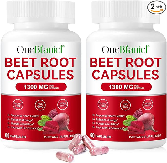 Organic Beet Root Capsules, Beetroot Capsules 1300mg, Beetroot Powder Supports Nitric Oxide Production, Blood Pressure, Enhances Energy, Digestive & Immune
