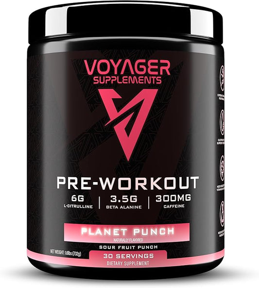 Voyager Pre-Workout Planet Punch – Creatine-Free Powder w/L-Citrulline, Beta-Alanine, Caffeine – Supports Energy, Endurance & Focus – 30 Servings – No Artificial Fillers – GMP Certified