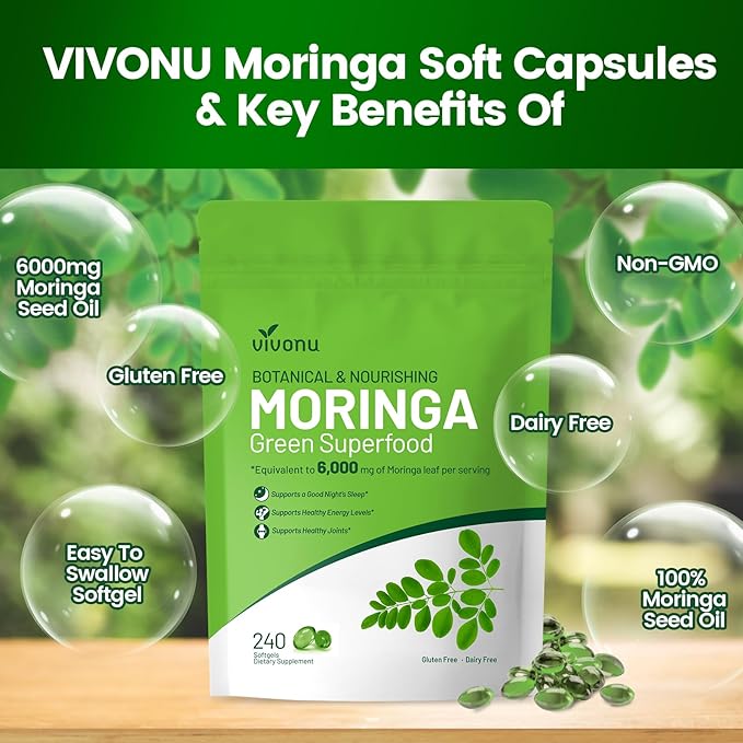 Moringa Capsules | Pure Moringa Leaf Extracts, Energy, Skin & Gut Health Superfood, Rich in Antioxidants, Essential Vitamins & Amino Acids, Natural Green Superfood Supplement