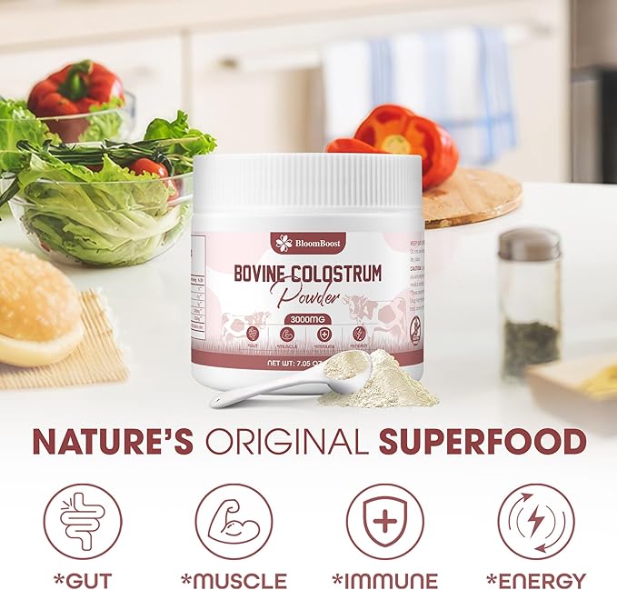 Bovine Colostrum Supplement, 3000mg per Serving, 200 Grams, Gut Health, Brain & Immune Health,Muscle Recovery & Wellness, Grass-Fed Colostrum Powder, Non-GMO, All-Natural