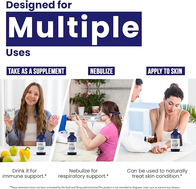 Optivida Health Nano Colloidal Silver Liquid (32 oz) – Immune Support Supplement with Silver Hydrosol, Liquid for Immune System Support, Colloidal Silver for Adults & Kids, Non-GMO, Gluten-Free