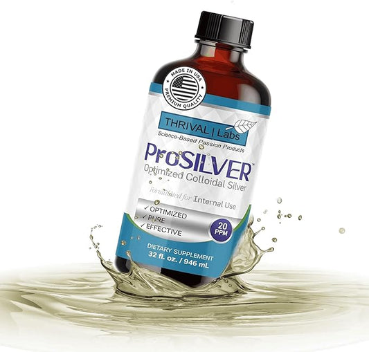 ProSILVER Blue Label 20 PPM True Colloidal Silver Liquid (32oz), Optimized Bio-Active Nano-Sized Liquid Silver for Immune Support, Dark Glass Bottle - Thrival Labs (Plata coloidal)