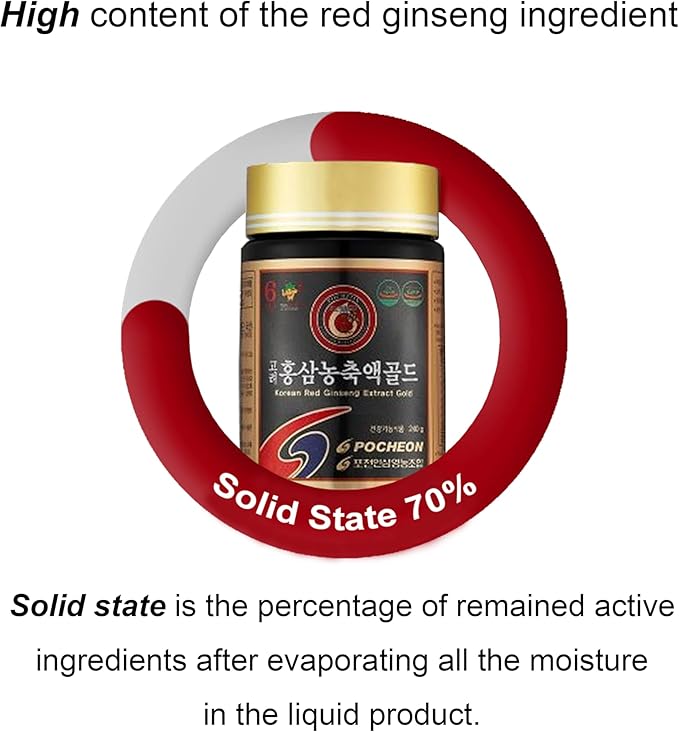 Pocheon 240g(8.5oz), 100% Pure Korean 6Years Root Panax Red Ginseng Extract Gold, TOP Ginsenoside, Saponin, Ginseng Herbal Supplement, Natural Immune Support