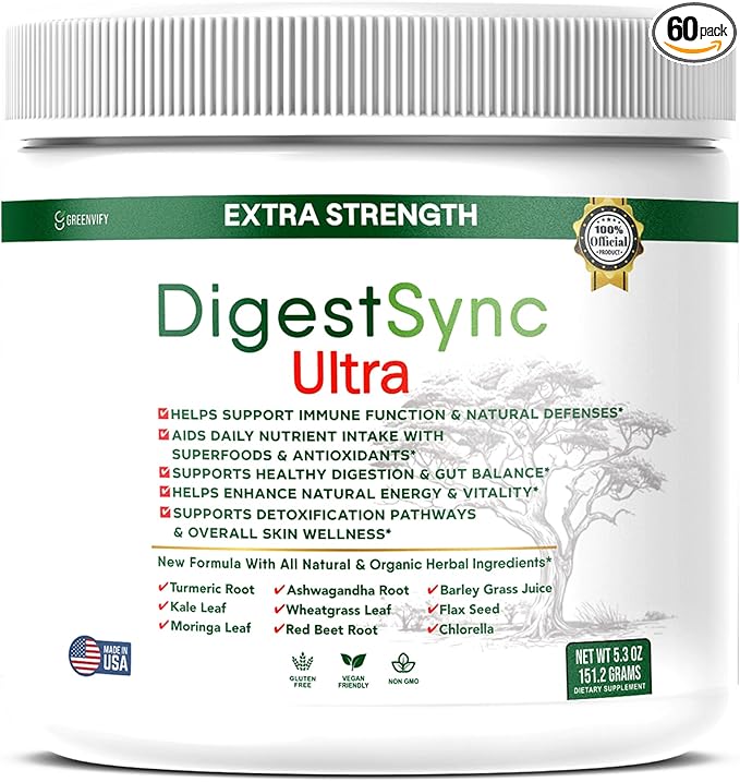 DigestSync Ultra Extra Strength Digestive Support Supplement with Organic Superfoods, 5.3 oz, 28 Servings (1)