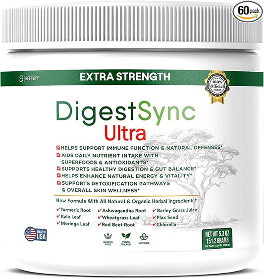 DigestSync Ultra Extra Strength Digestive Support Supplement with Organic Superfoods, 5.3 oz, 28 Servings (1)