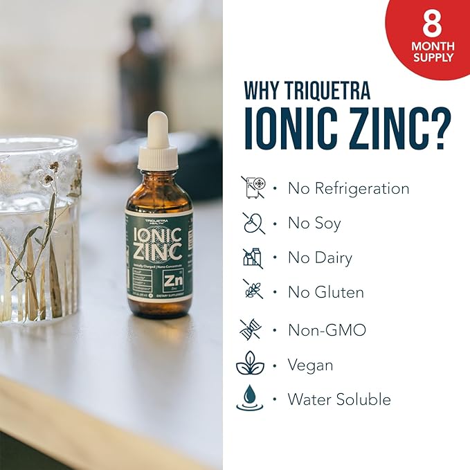 Ionic Liquid Zinc – 8 Month Supply, Adjustable Dosing for Adults – High Absorption, Vegan, Glass Bottle – Supports Immune System, Brain & Thyroid Health – Essential Mineral Supplement (2 oz)
