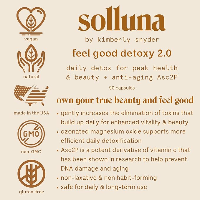 Solluna by Kimberly Snyder Oxygenated Magnesium Colon Cleanse with Asc2P — Gentle Detoxification and Bloating Relief — Fast Acting, Non-Laxative Detox for Digestive Health (90CT) Vegan & Non-GMO