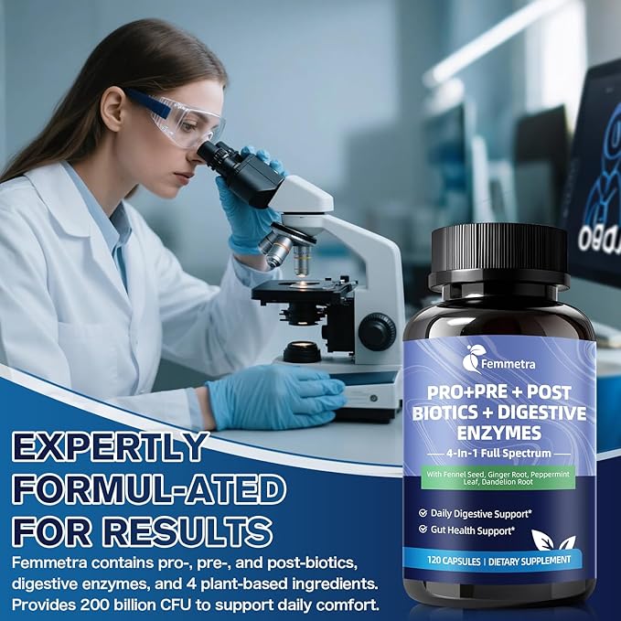 Digestive Enzymes Postbiotics Prebiotics Probiotics for Women & Men, 200 Billion CFU 36 Probiotic Strains + Psyllium Husk - Supports Gut, Digestive, Vegan, 60 Days