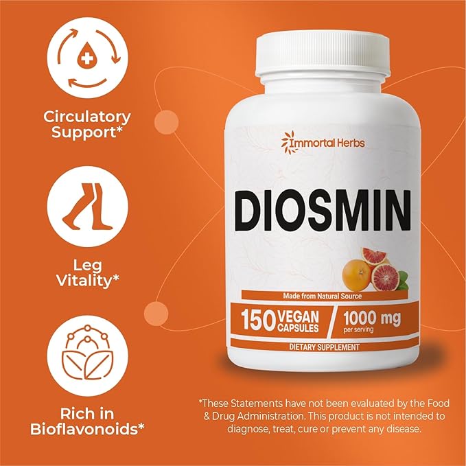 Pure Diosmin 1000mg Complex Formula, 150 Capsules, Citrus Bioflavonoids Rich Fruit Extract, 100% Vegetarian, Non-GMO & Gluten Free Diosmin Supplement