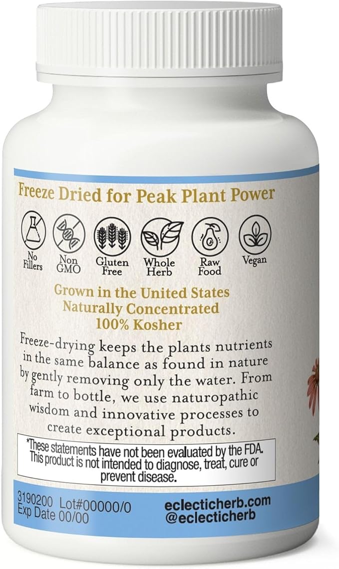 Eclectic Institute Raw Fresh Freeze-Dried Non-GMO Echinacea - Goldenseal | Immune, Respiratory, and Digestive Health | 90 CT (350 mg)