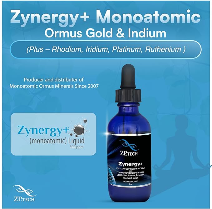 Zynergy Plus Colloidal Ormus Gold Liquid | All Natural, Pure Monoatomic 24k Food Grade Mineral Au & Indium | Ormus Gold Oil Supports Pineal Gland, Anti-Aging, Meditation, Yoga, Third Eye