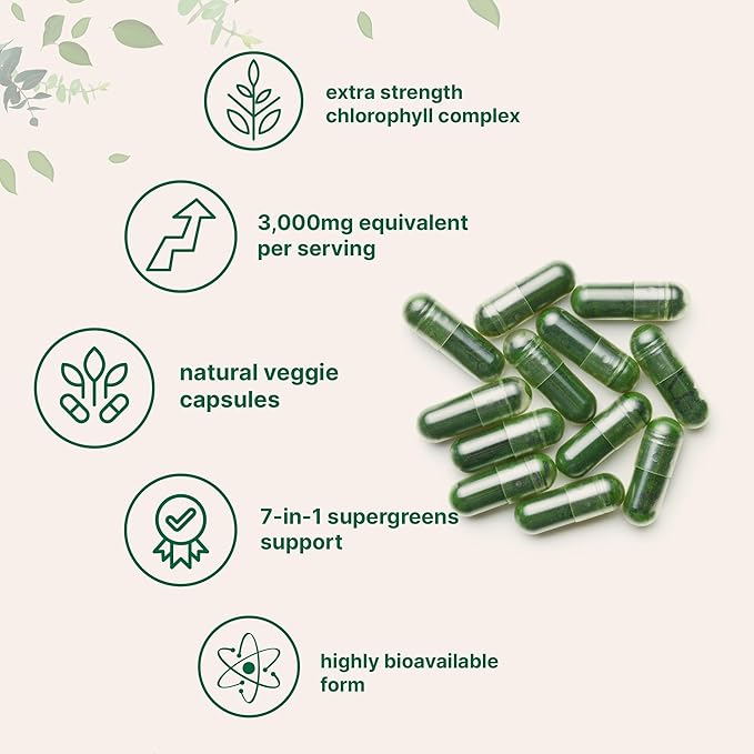 Micro Ingredients Chlorophyll Super Greens Complex | 240 Veggie Capsules with Parsley, Moringa, Spirulina, Chlorella & More | Internal Deodorant, Detox & Immune Support | Gluten-Free, No Additives