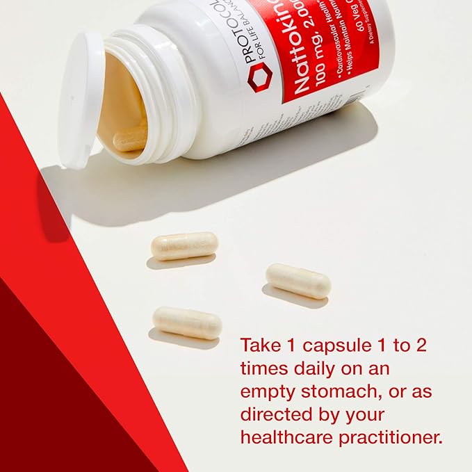 Protocol Nattokinase - 100mg Nattokinase Supplement - for Heart Health & Blood Circulation* - Kosher & Dairy Free - 60 Veg Caps