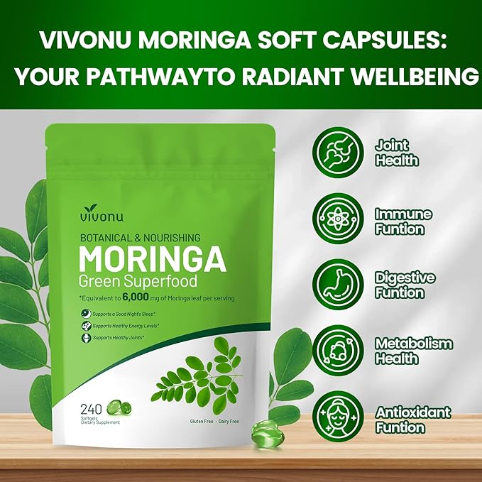 Moringa Capsules | Pure Moringa Leaf Extracts, Energy, Skin & Gut Health Superfood, Rich in Antioxidants, Essential Vitamins & Amino Acids, Natural Green Superfood Supplement