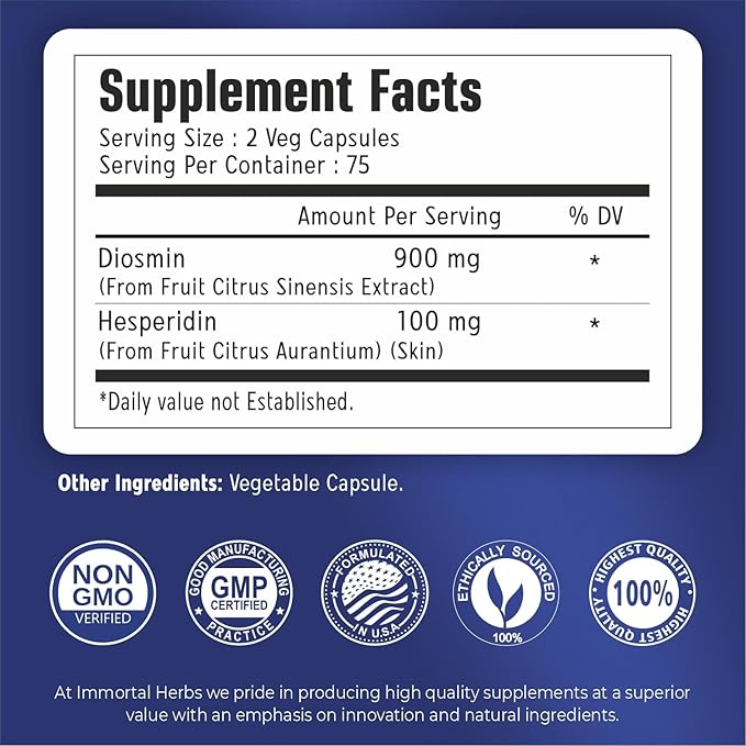 Diosmin Hesperidin 1000mg Complex, 150 Capsules, Citrus Bioflavonoids Rich Fruit Extract, 100% Vegetarian, Non-GMO & Gluten Free Diosmin Supplement with Max Strength