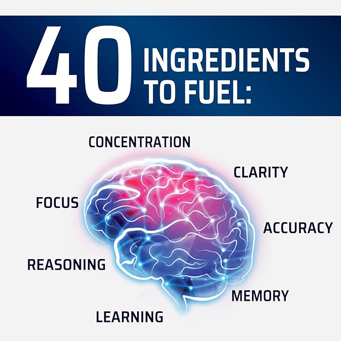 Brain Memory Supplement Pills - Nootropics Support for Concentration, Clarity, Alertness & Focus - Brain Health with Bacopa, Cognitive Vitamins, Phosphatidylserine, DMAE - Brain Booster - 120 Capsules