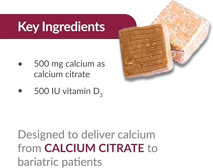 Bariatric Advantage Calcium Citrate Chewy Bites 500 mg - Highly Absorbable & Digestible - Vitamin D3 - Easily Chewable Calcium Supplement - Peanut Butter Chocolate - 90 Count