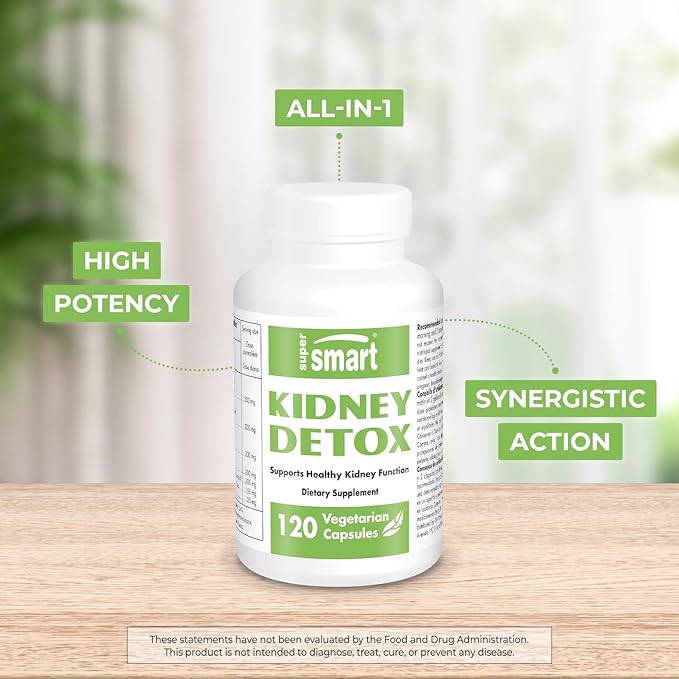 Supersmart Kidney Detox Formula (High Potency) - All-in-1 Complex - with Chanca Piedra, Dandelion Root, Magnesium - Kidney Detox Supplement | Non-GMO & Gluten Free - 120 Vegetarian Capsules