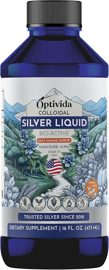 Optivida Health Nano Colloidal Silver Liquid (1 Pack) – Immune Support Supplement with Silver Hydrosol, Liquid for Immune System Support, Colloidal Silver for Adults & Kids, Non-GMO, Gluten-Free