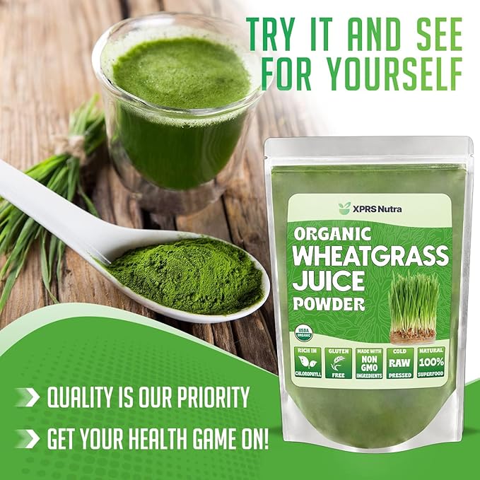 XPRS Nutra Organic Wheatgrass Juice Powder - Sustainably Grown - Instant Wheat Grass Juice Powder Made from Concentrated Juice - More Potent Than Organic Wheatgrass Powder - 8 Ounce
