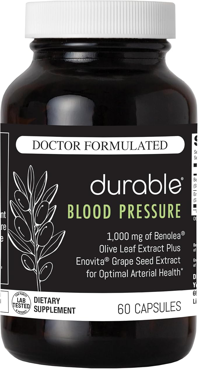 Durable Blood Pressure – Benolea Olive Leaf & Enovita Grape Seed Extract – Healthy Circulation, Nitric Oxide & Artery Support – Doctor Formulated, Vegan, Non-GMO, Made in USA (60 Capsules)
