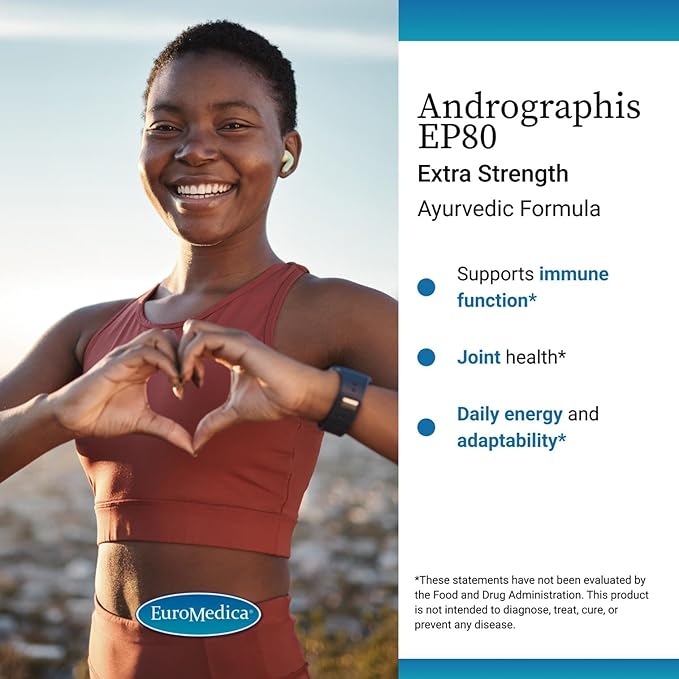 EuroMedica Andrographis EP80 - Supplement for Brain Health & Immune Support - Joint Health Support Supplement to Aid Mobility - Vegan Adaptogen Supplement for Energy & Liver Support - 60 Capsules
