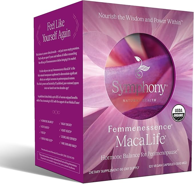 Femmenessence® MacaLife® – Clinically Proven Perimenopausal Supplement for Natural Hormone Balance, Symptom Relief, Heart & Mood Support, Without Added Hormones (240 Capsules, 120 Day Supply)