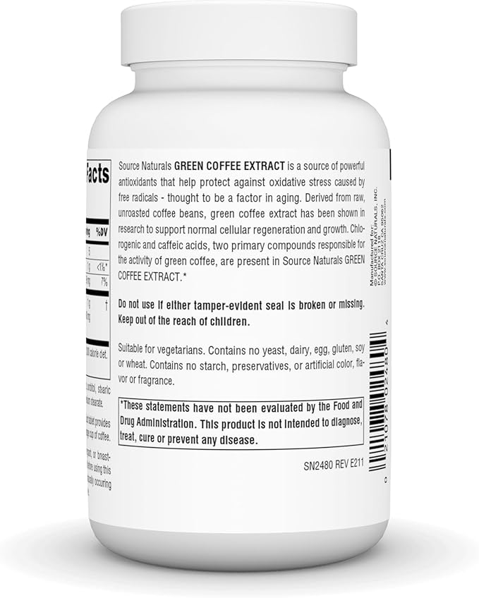 Source Naturals Energizing Green Coffee Extract, Powerful Natural Antioxidant*, 500 mg Tablet - 120 Tablets