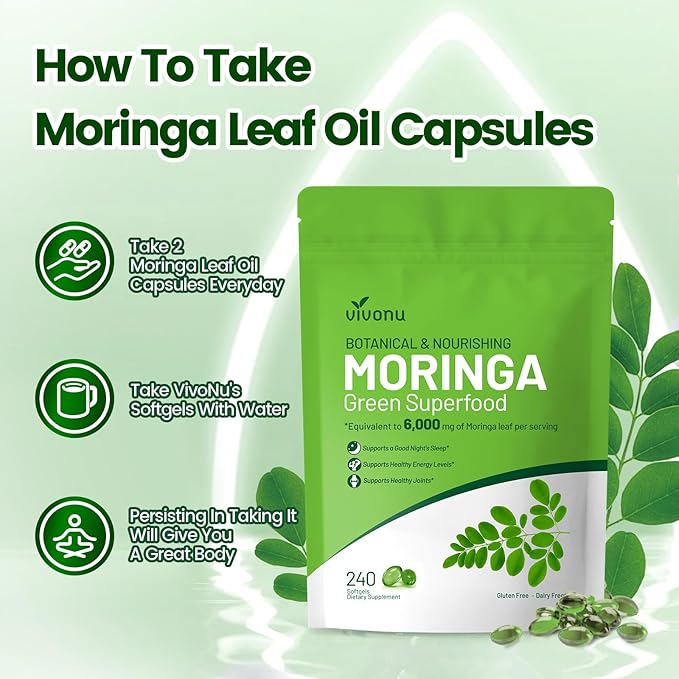 Moringa Capsules | Pure Moringa Leaf Extracts, Energy, Skin & Gut Health Superfood, Rich in Antioxidants, Essential Vitamins & Amino Acids, Natural Green Superfood Supplement