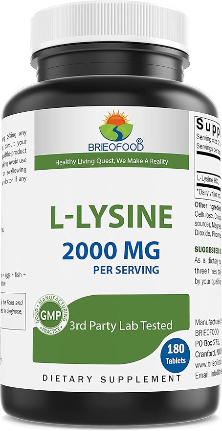 Brieofood L-Lysine 2000mg per Serving - 180 Vegetarian Tablets - Lysine for Cats & Immune Health