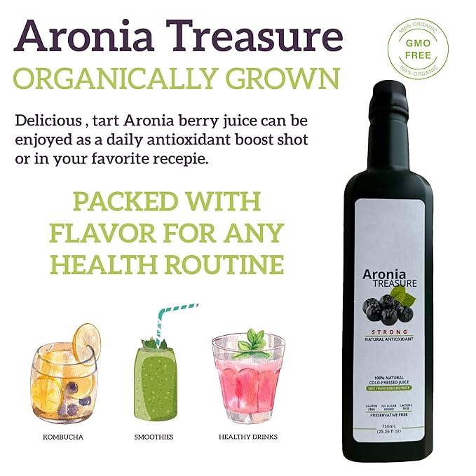 Aronia Treasure x 4 (2 months supply) - 100% Aronia Premium Berry Juice - Just one shot per a day.