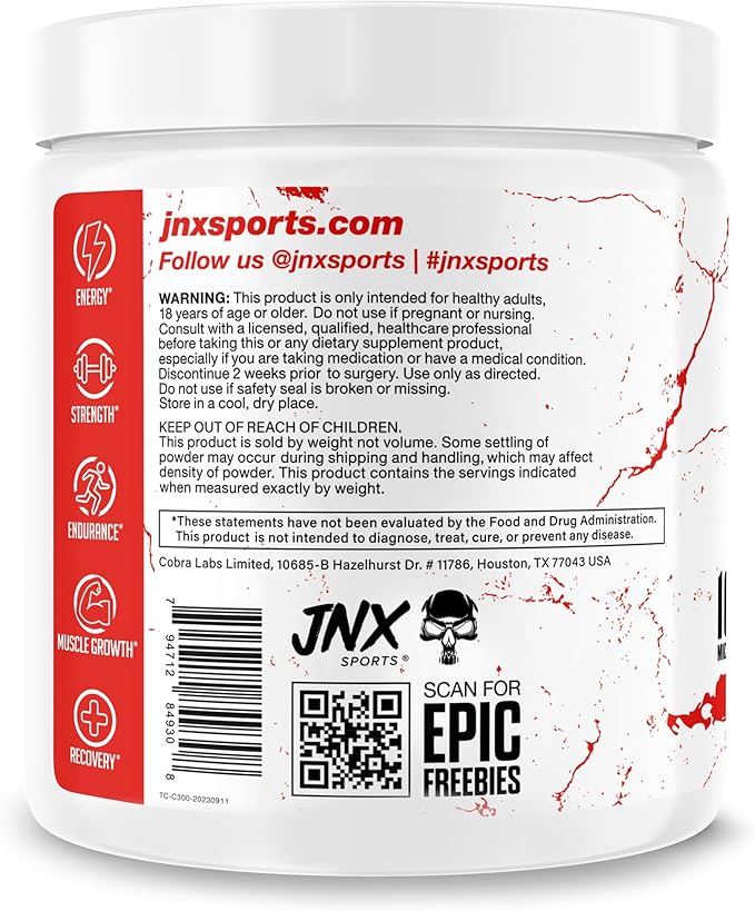 JNX SPORTS The Curse! Creatine Monohydrate Powder 60 Servings | Pure Micronized Creatine 5g Per Serving | 300g - 10.6 Ounce