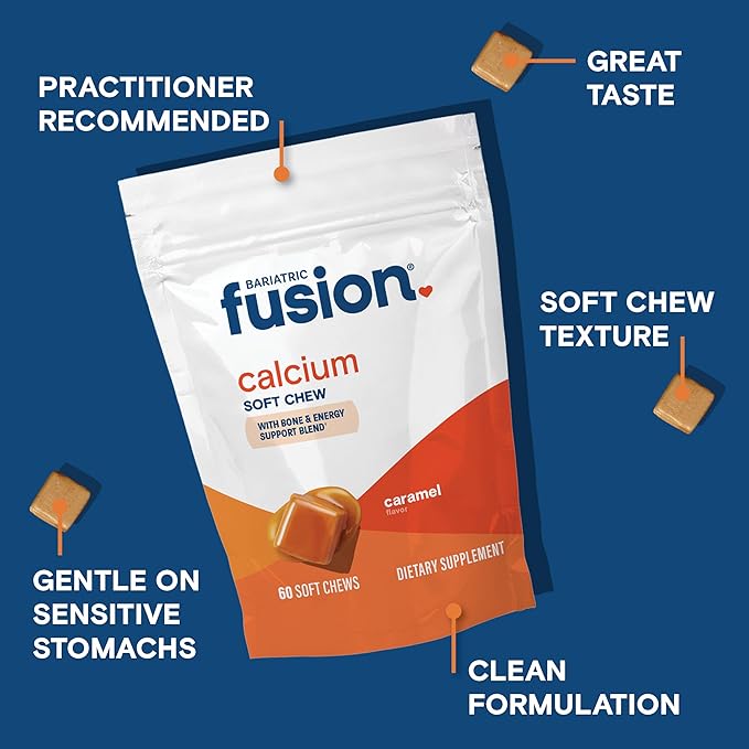 Bariatric Fusion Bariatric Calcium Supplement Chews | Calcium Citrate with Vitamin D3 Bariatric Vitamin | Sugar Free Chewable |500mg |Caramel | 60 Count