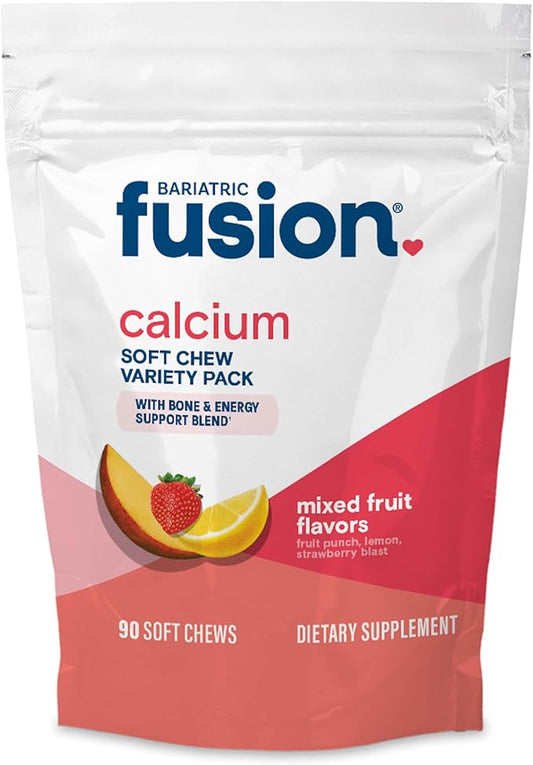 Bariatric Fusion Bariatric Calcium Supplement Chews | Calcium Citrate with Vitamin D3 Bariatric Vitamin | Sugar Free Chewable | 500mg | Variety Pack | 90 Count