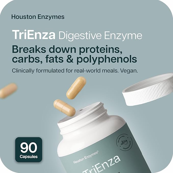 TriEnza Digestive Enzymes for Women and Men– Digestive Enzyme Supplements for Proteins, Carbs, Fats & Polyphenols Digestion – Help Break Down Wheat, Dairy, Soy & Meats - Health Supplement,90 Capsules