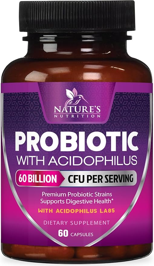 Probiotics 60 Billion CFU per Serving - 10 Strains + Prebiotics - Digestive Health, Gut & Immune Support - Supports Occasional Constipation, Gas & Bloating for Women & Men Shelf Stable - 60 Capsules