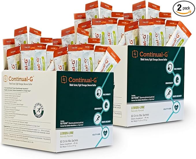 CONTINUAL - G Powder - Clinically Proven Cellular Glutathione Precursor | Benefit of Glyteine & Sunfiber | Immune Support, Master Antioxidant, Detox, Brain Health & Skin Care | 120 Sachets