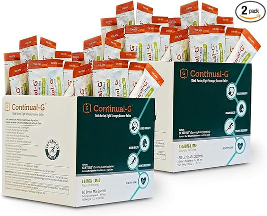 CONTINUAL - G Powder - Clinically Proven Cellular Glutathione Precursor | Benefit of Glyteine & Sunfiber | Immune Support, Master Antioxidant, Detox, Brain Health & Skin Care | 120 Sachets