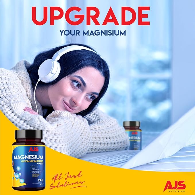 AJS Magnesium Glycinate 400mg, Magnesium Glycinate Capsules 246 Tablets, Gluten-Free, Non-GMO Supplements, Dietary Magnesium Supplement with Organic Coating, Supports Your Well-Being, 4 Months