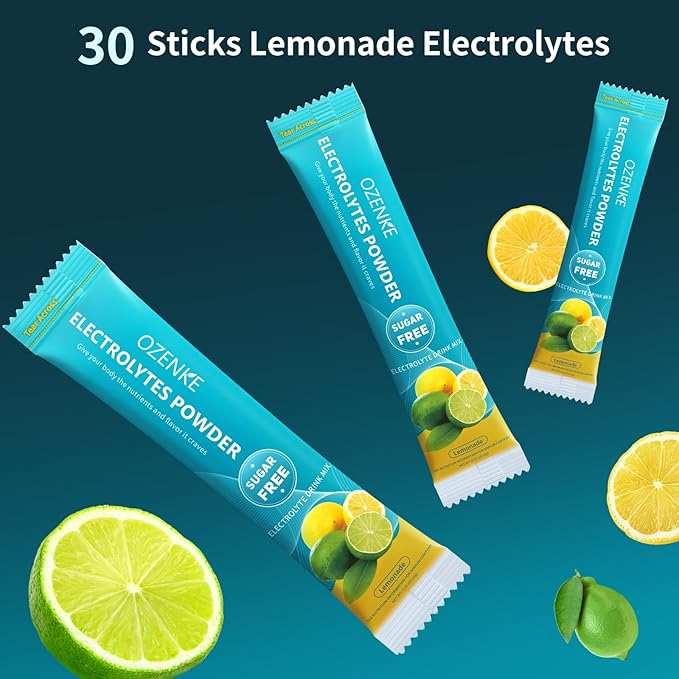 Electrolytes Powder Packets,30 Sticks Hydration Packets Sugar Free, Electrolyte Drink Mix Portable Electrolyte Packets for Rapid Hydration, 0 Sugar & 0 Calorie, Lemonade Flavor