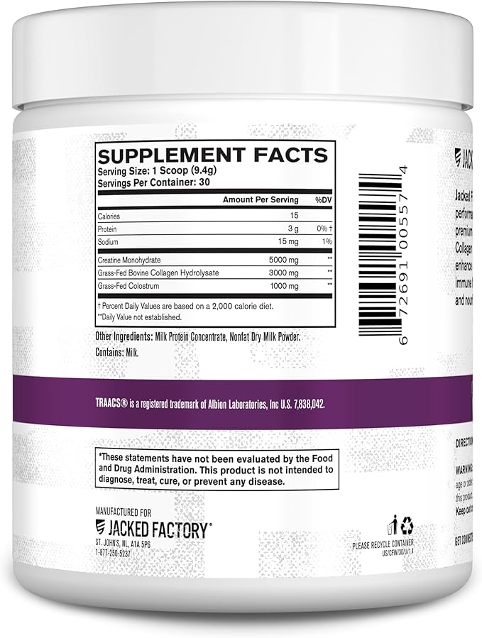 Jacked Factory Creatine for Women - Creatine Monohydrate with Collagen + Colostrum to Support Workout Performance, Lean Muscle Growth, Healthy Hair, Skin, & Nails - 30 Servings, Unflavored