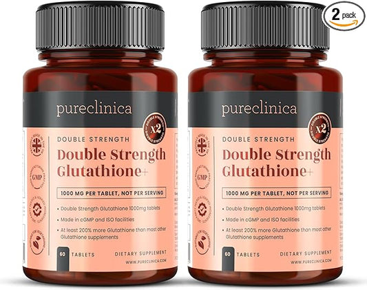 pureclinica Glutathione 1000mg – 120 Tablets (2 x 60) | High Strength with 500mg Glutathione, 300mg ALA, 200mg Vitamin C | Antioxidant & Detox Support, 1-a-Day