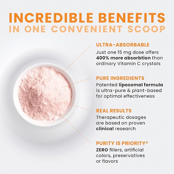 Pure Therapro Rx 100% Liposomal Vitamin C Powder, Patented PureWay Vegan Vitamin C Supplement, Supports Healthy Aging, Immune Function & Collagen Formation, Non-GMO, Made in the USA (30g, 60 Servings)