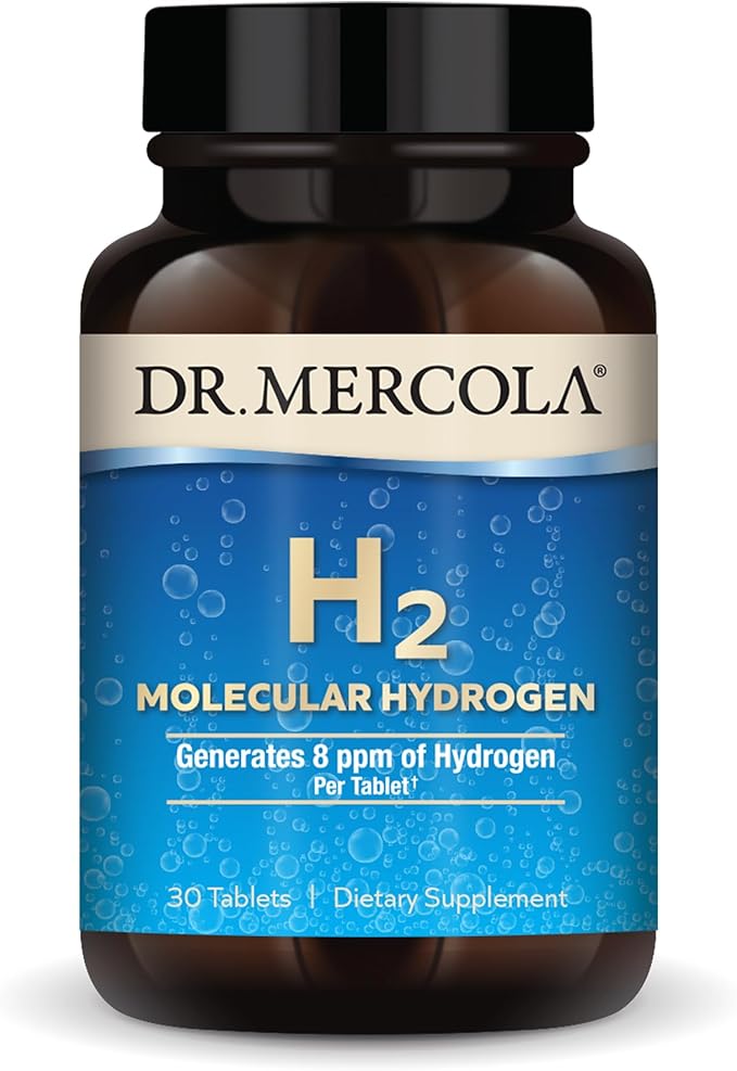Dr. Mercola H2 Molecular Hydrogen - Supports Healthy Aging, Cellular Energy & Brain Health - with Elemental Magnesium - GMO-Free, Gluten-Free & Soy-Free - 30 Tablets (30 Servings)