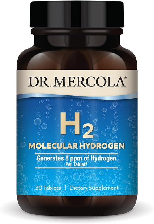 Dr. Mercola H2 Molecular Hydrogen - Supports Healthy Aging, Cellular Energy & Brain Health - with Elemental Magnesium - GMO-Free, Gluten-Free & Soy-Free - 30 Tablets (30 Servings)