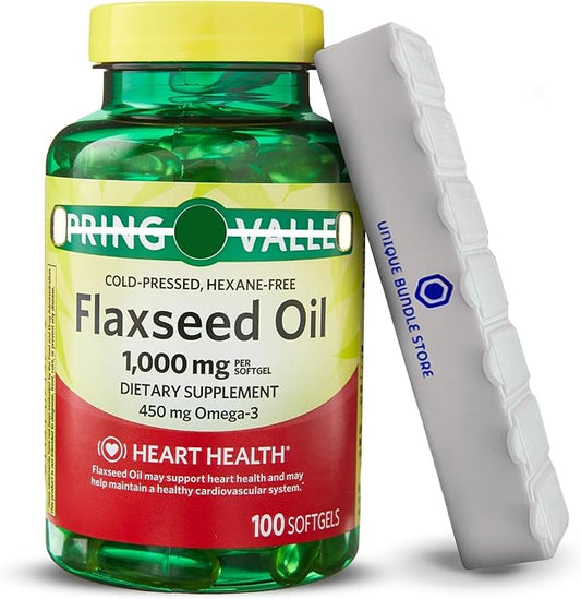 Flaxseed Oil 1000mg, 100 Softgels - Dietary Supplement + 7 Day Pill Organizer Included (Pack of 1)