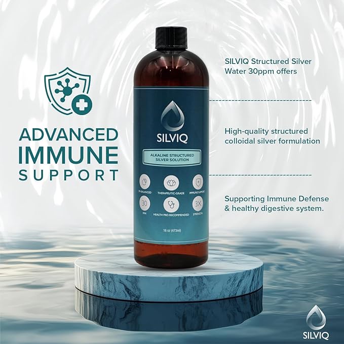 Structured Silver Water 30PPM - ph Balanced Alkaline Structure Silver Liquid Solution Mineral Supplement for Natural Immune Support - Enhanced Wellness & Gut Health - 16 Oz (437ml)