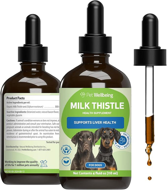 Pet Wellbeing Milk Thistle for Dogs - Organic, Supports Liver Health, Healthy Detoxification, Antioxidants, Liver Cell Support, Silymarins - Veterinarian-Formulated Herbal Supplement 4 oz (118 ml)