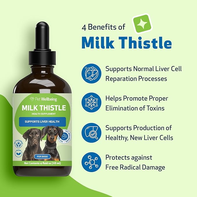 Pet Wellbeing Milk Thistle for Dogs - Organic, Supports Liver Health, Healthy Detoxification, Antioxidants, Liver Cell Support, Silymarins - Veterinarian-Formulated Herbal Supplement 4 oz (118 ml)